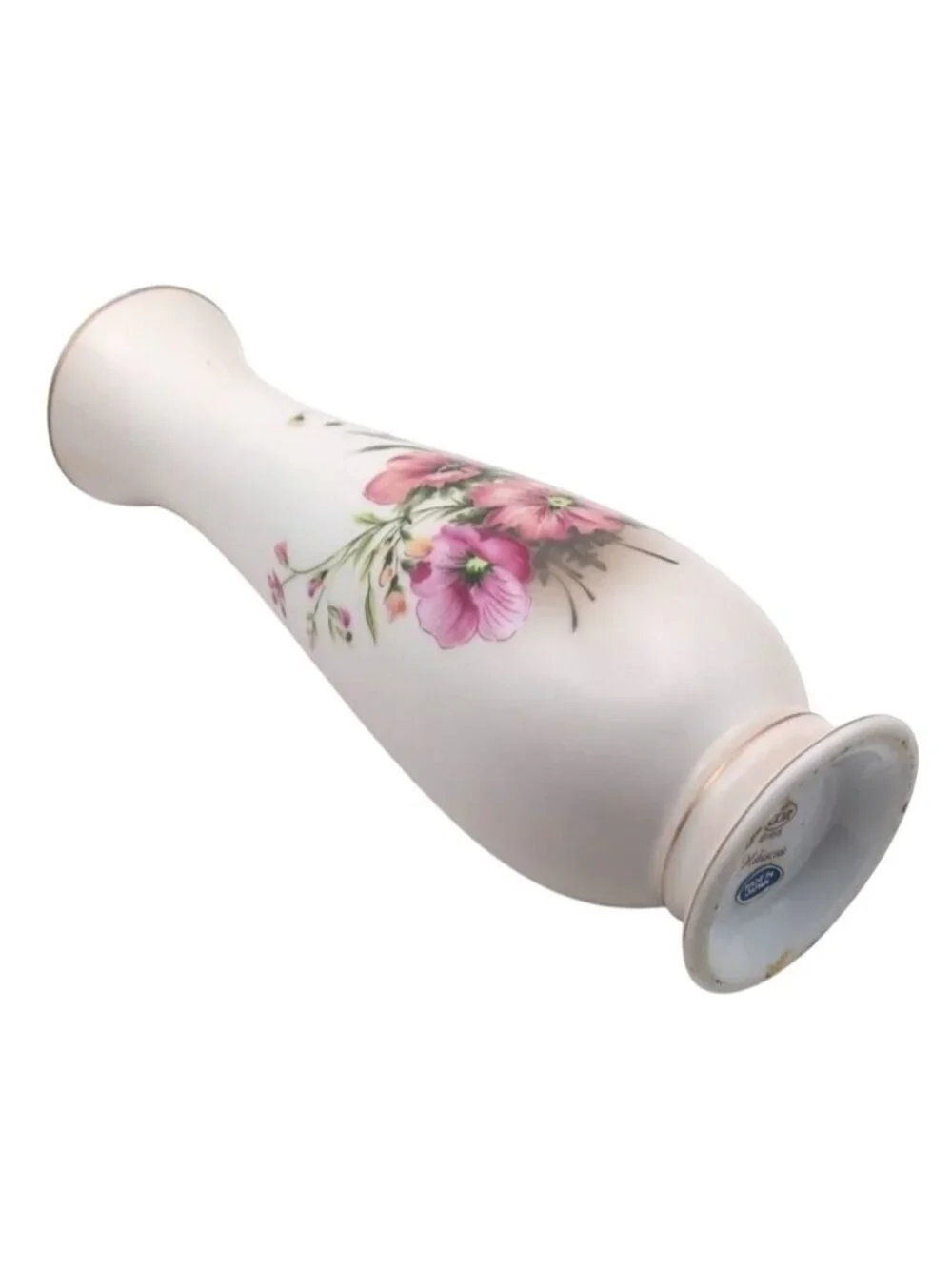 Porcelain Bud Vase Hibiscus Floral Matte Japan1988 Crown COR Cottagecore Vintage